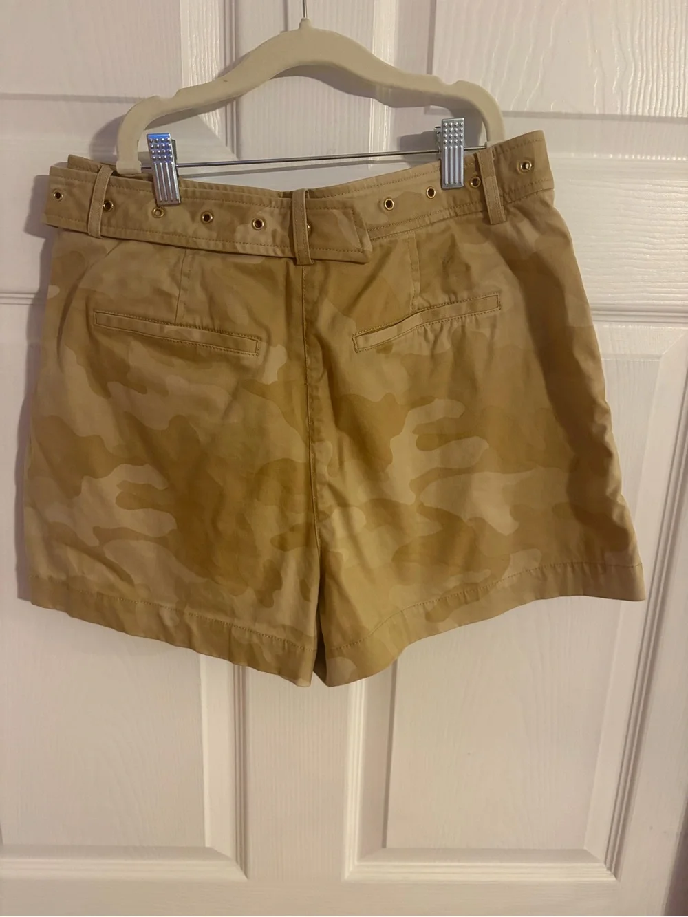 Michael Kors Camouflage Stretch Organic Cotton Belted Shorts